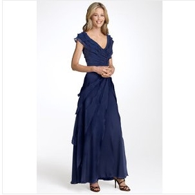 Short Sleeve Blue Chiffon Empire Mother of the Bride Dresses
