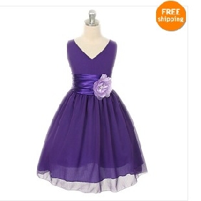 Purple V Neck Chiffon Flower Girl Dresses