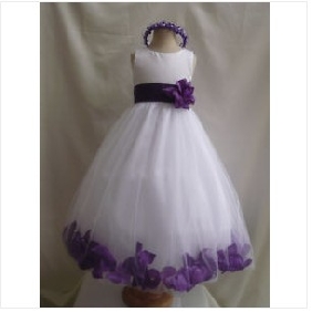 White Purple Tulle Sleeveless Flower Girl Dresses