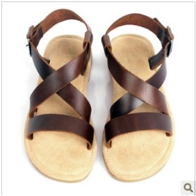 Brown Leather Flat Bottom Men's Sandals