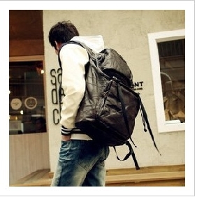 Black Real Leather Fashion With Zipper Backpacks