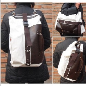 Brown White Canvas Fashion Backpacks