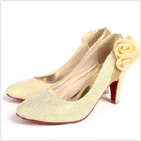 Gold Flowers On High Heel Women's Dress Shoes