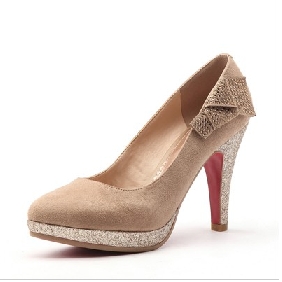 Khaki Satin Bow On High Heel Women's Dress Shoes