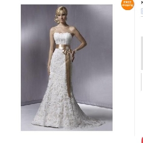 Lace Long Tail With Gold Riibbon Backless Beach Wedding Dresses