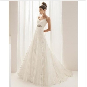Long Tail Lace With Straps Sweetheart Beach Wedding Dresses