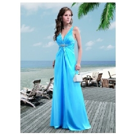 Light Blue V Neck Backless Beach Wedding Dresses