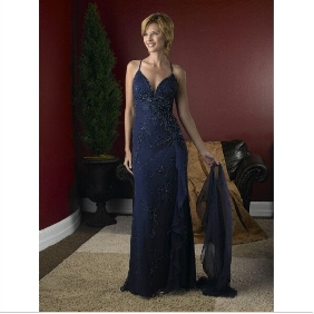 Blue Chiffon Backless Beaded Mother of the Bride Dresses