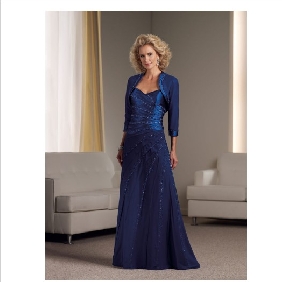 Taffeta Chiffon Beaded With Sleeves Blue Mother of the Bride Dresses