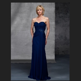 Blue Sweetheart Neckline Ruffle Flower Beads Chiffon Mother Of The Bride Dress