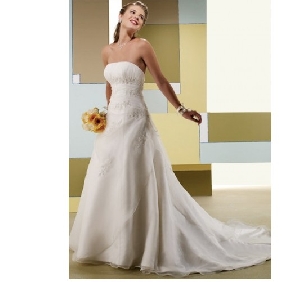 Backless Satin A-Line Appliques Beach Wedding Dresses