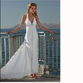 White Chiffon Backless Beach Wedding Dresses