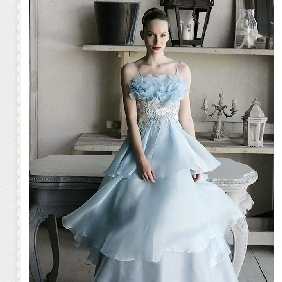 With Straps Layered Silky Light Blue Beach Wedding Dresses