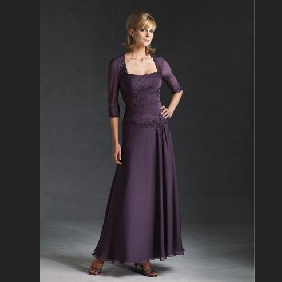 Purple Long Sleeve Chiffon Mother of the Bride Dresses