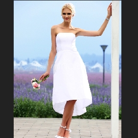 White Backless A-line Strapless Simple Taffeta Asymmetrical Wedding Dresses
