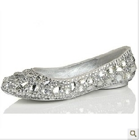Silver Flats Shiny Diamond Women's Bridal Shoes