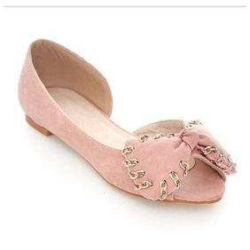 Pink Flats Bow On Women's Bridal Shoes