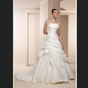 White Strapless Taffeta Beading Asymmetrical Wedding Dresses