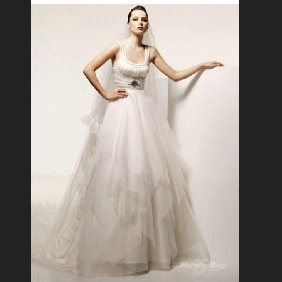 Beach With Straps Beading Waist Tulle Asymmetrical Wedding Dresses