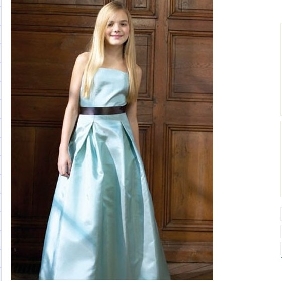 Taffeta Spaghetti Straps Green With Ribbons Flower Girl Dresses