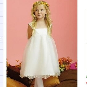 White Tulle Short Sleeve Flower Girl Dresses