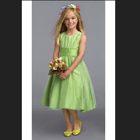 Green Satin Tulle Sleeveless Flower Girl Dresses