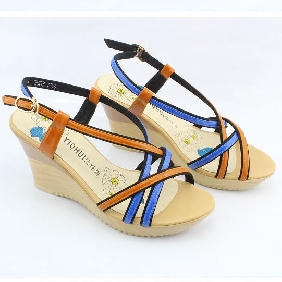 Blue Summer Wooden High Heel Platform Shoes