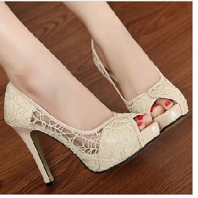 Lace Beige Sexy High Heel Platform Shoes