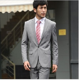 Gray One Button Casual Business Groom Suits