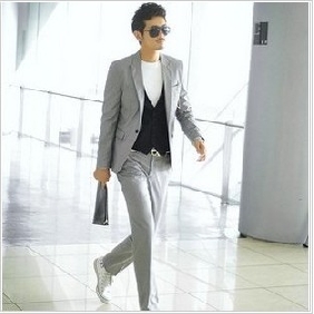 Gray Notch Lapel Single-Breasted Groom Suits