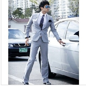 Gray Business Formal Cotton Polyester Groom Suits