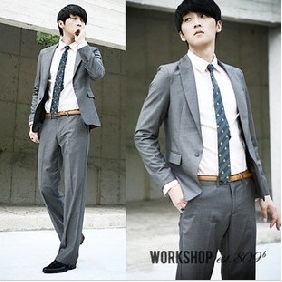 Gray Single-Breasted Business Groom Suits