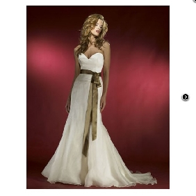 White Sleeveless Backlesss Gold Ribbons Beach Wedding Dresses