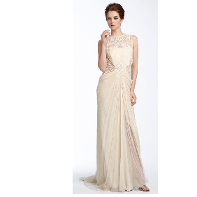 Ivory Lace Chiffon Sleevless Beach Wedding Dresses
