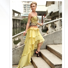 Yellow Elegant Chiffon Backless Evening Dresses