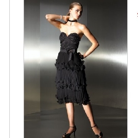 Black Halter Knee Length Evening Dresses