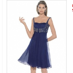 Blue Layered Chiffon Backless Evening Dresses