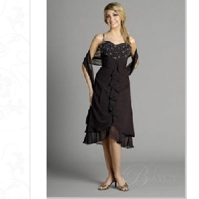 Spaghetti Ruffles Knee Length Black Evening Dresses