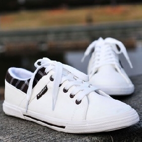 White Lace Up Canvas Men's Casual Shoes
