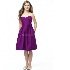 Purple Backless Knee Length Junior Bridesmaid Dresses