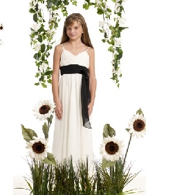White Chiffon With Black Ribbons Junior Bridesmaid Dresses