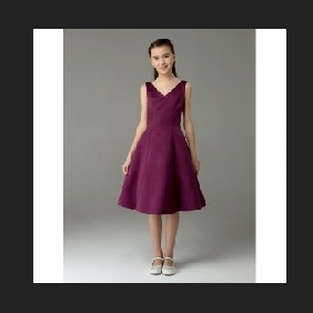 Purple V Neck Knee Length Junior Bridesmaid Dresses