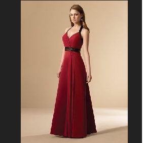 Red Black Ribbons Taffeta Bridesmaid Dresses