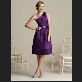 Purple One Shoulder Satin Bridesmaid Dresses
