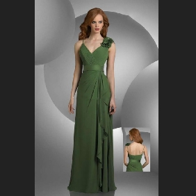 Green Chiffon V Neck Backless Bridesmaid Dresses