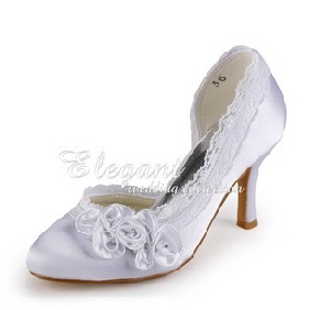 White Lace Elegant Satin Women's Bridal Shoes