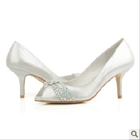White High Heel With Diamond Women's Bridal Shoes