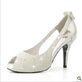 Ivory Shiny Diamond With Bow On High Heel Women's Bridal Shoes