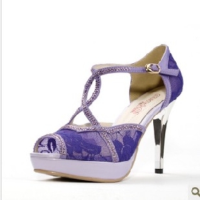 Purple With Diamond Lace Women's Evening Shoes