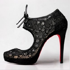Lace Up Black Super High Heel Women's Evening Shoes